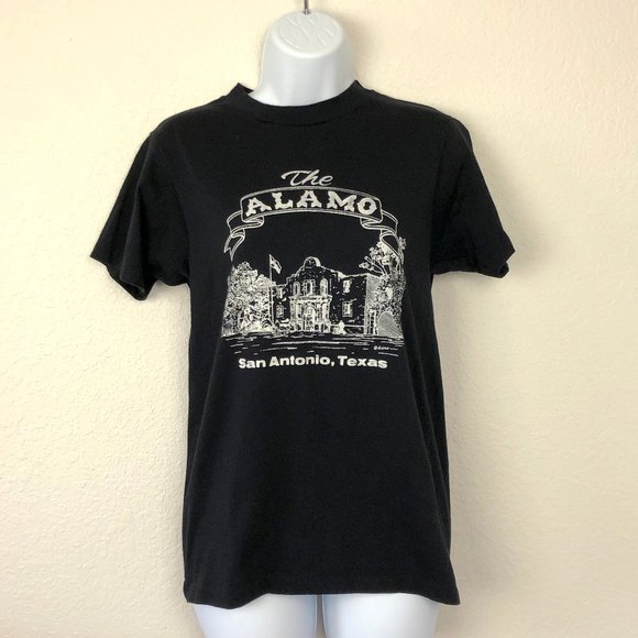 VINTAGE Alamo Black T Shirt J20 - Picture 1 of 5